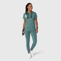 RENEW Knit Women's Flex-n-Reach Crew Neck Scrub Top Vintage Teal full scrub set
