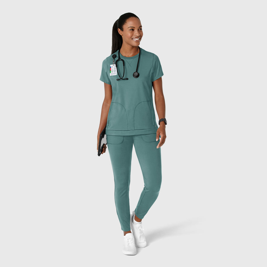 RENEW Knit Women's Flex-n-Reach Crew Neck Scrub Top Vintage Teal full scrub set