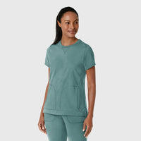 RENEW Knit Women's Flex-n-Reach Crew Neck Scrub Top Vintage Teal side view