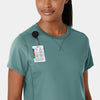 RENEW Knit Women's Flex-n-Reach Crew Neck Scrub Top Vintage Teal front detail