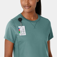 RENEW Knit Women's Flex-n-Reach Crew Neck Scrub Top Vintage Teal front detail