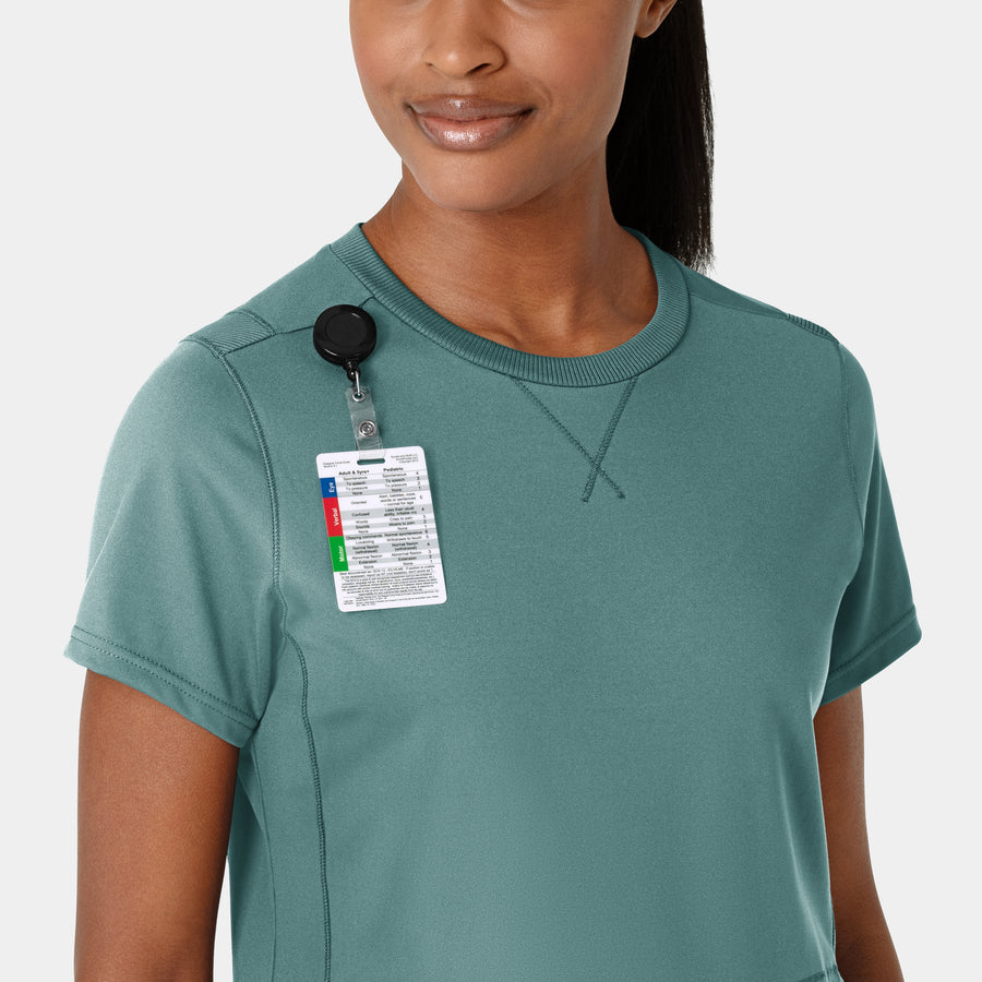 RENEW Knit Women's Flex-n-Reach Crew Neck Scrub Top Vintage Teal front detail