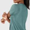 RENEW Knit Women's Flex-n-Reach Crew Neck Scrub Top Vintage Teal side detail 2