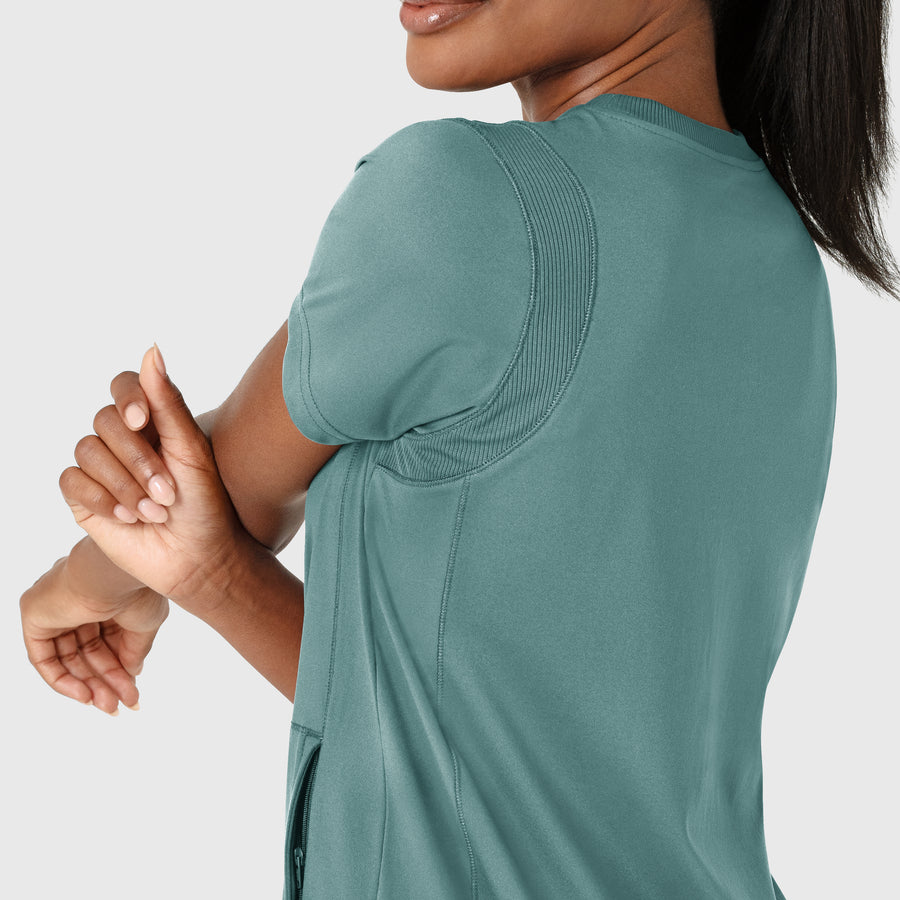 RENEW Knit Women's Flex-n-Reach Crew Neck Scrub Top Vintage Teal side detail 2