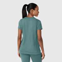 RENEW Knit Women's Flex-n-Reach Crew Neck Scrub Top Vintage Teal back view