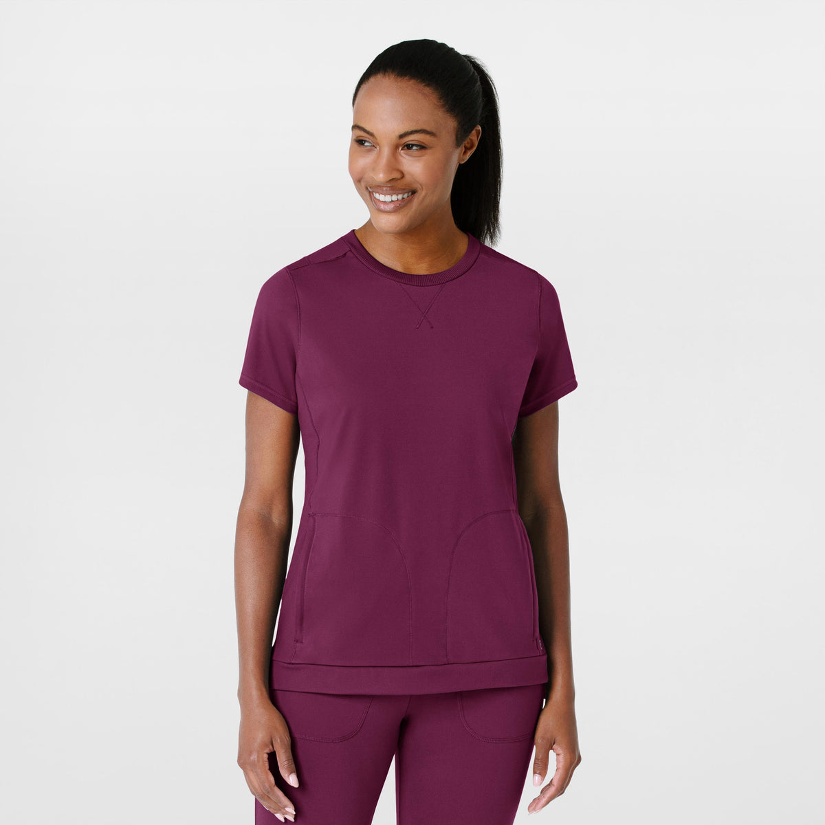 RENEW Knit Women's Crew Neck Scrub Top, Wine