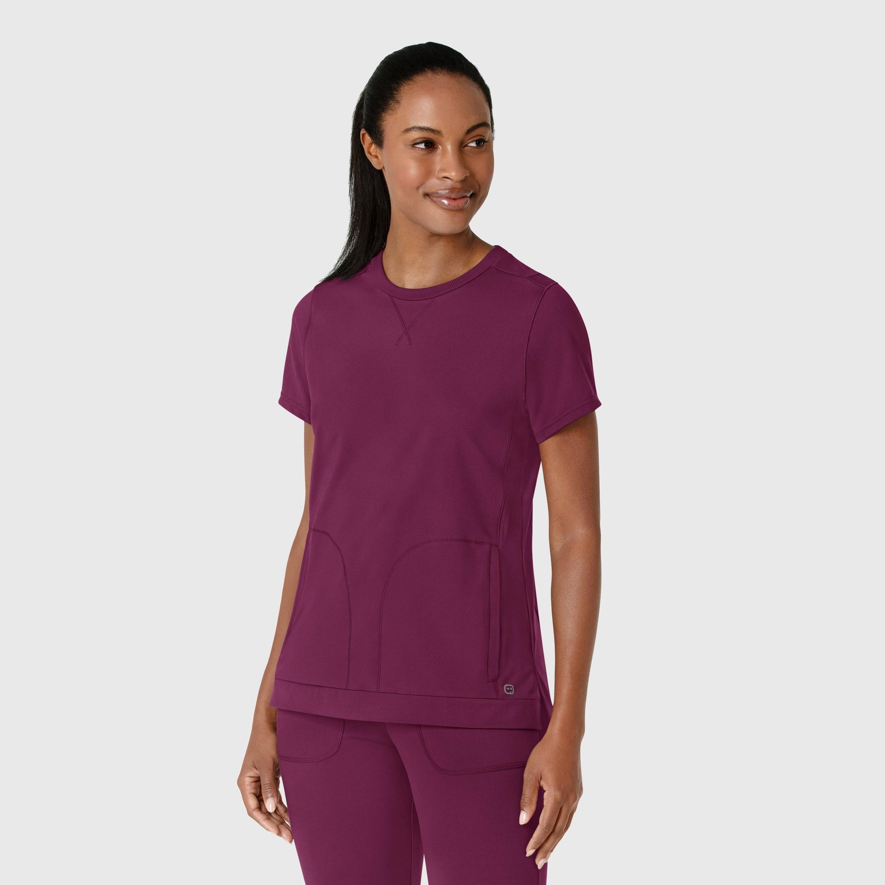 RENEW Knit Women's Flex-n-Reach Crew Neck Scrub Top Wine side view