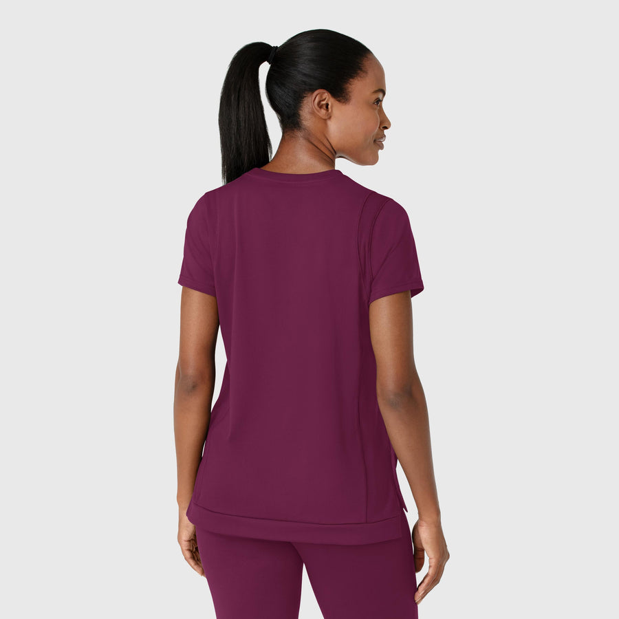 RENEW Knit Women's Flex-n-Reach Crew Neck Scrub Top Wine back view