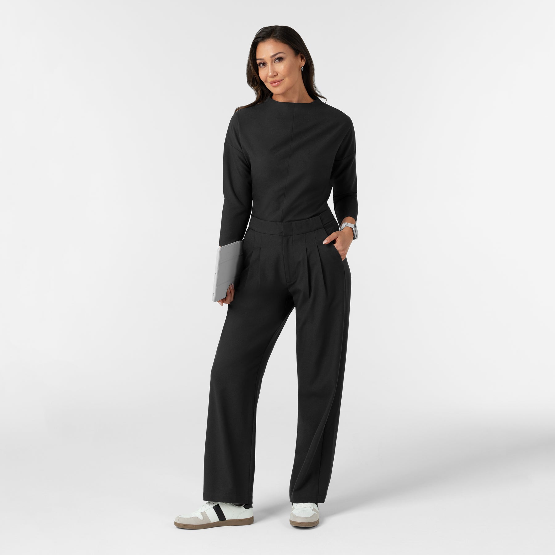 BLK Women's 3/4 Sleeve Tuck-in Scrub Top Black full scrub set