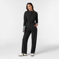 BLK Women's 3/4 Sleeve Tuck-in Scrub Top Black full scrub set