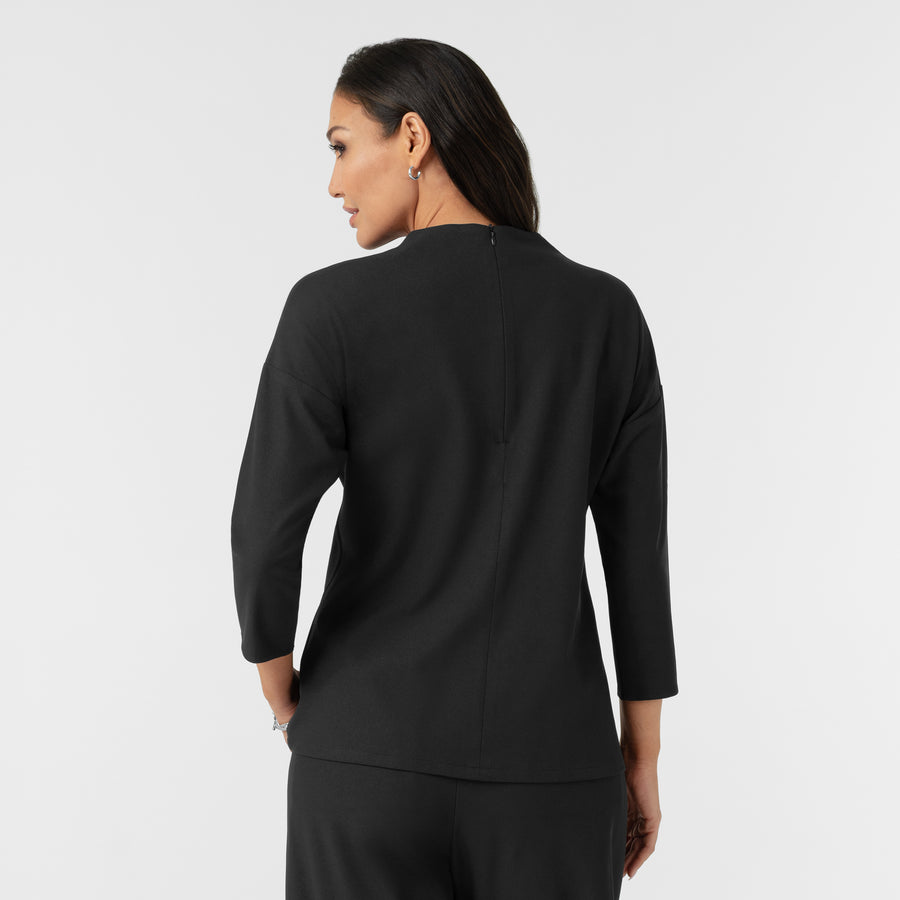BLK Women's 3/4 Sleeve Tuck-in Scrub Top Black back view