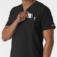 NURTUR Men's V-Neck Scrub Top Black side detail 2