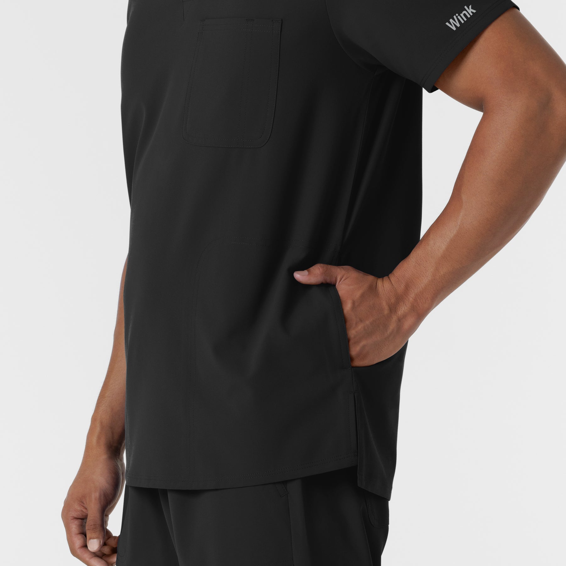 NURTUR Men's V-Neck Scrub Top Black hemline detail