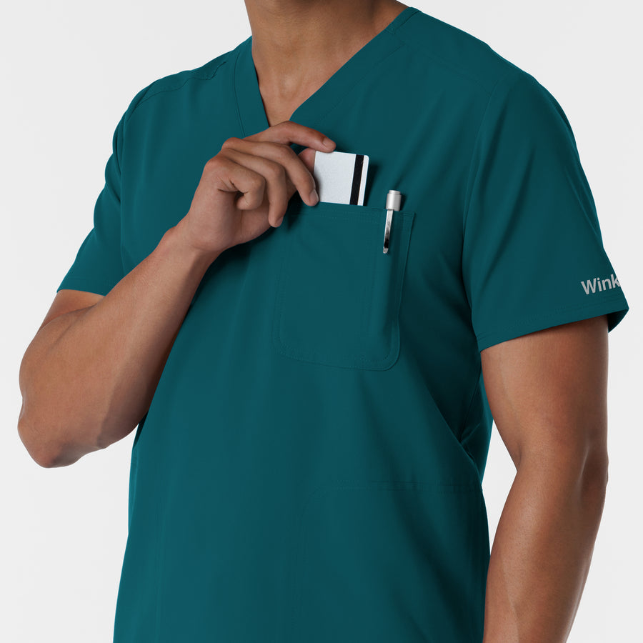 NURTUR Men's V-Neck Scrub Top Caribbean side detail 2
