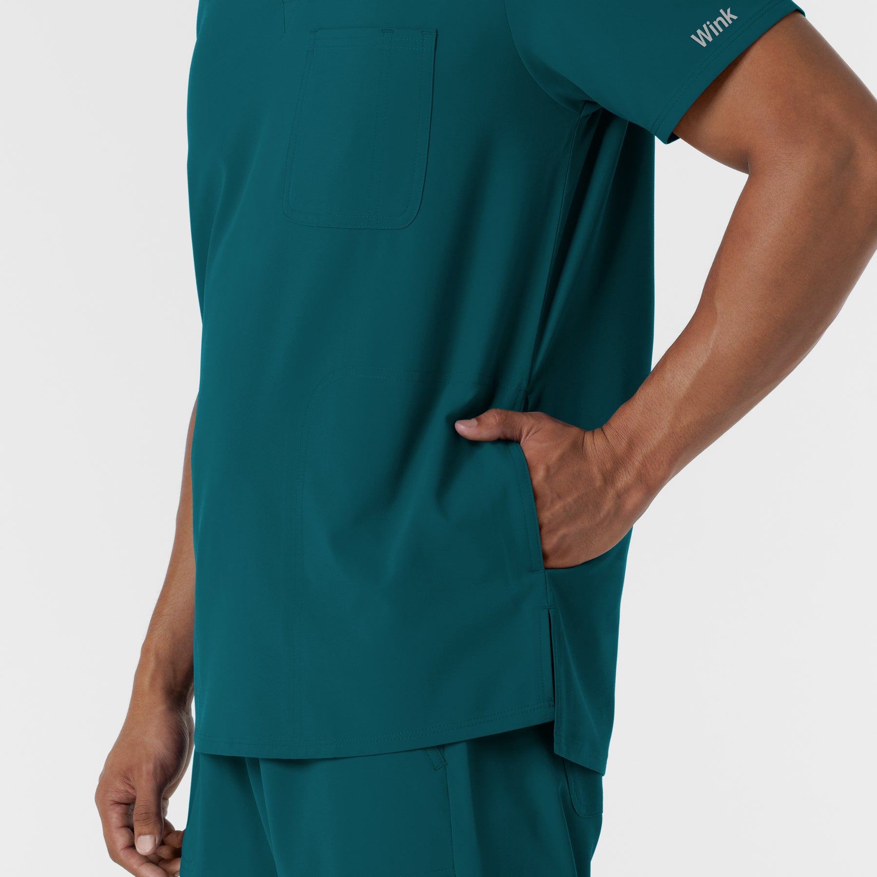 NURTUR Men's V-Neck Scrub Top Caribbean hemline detail