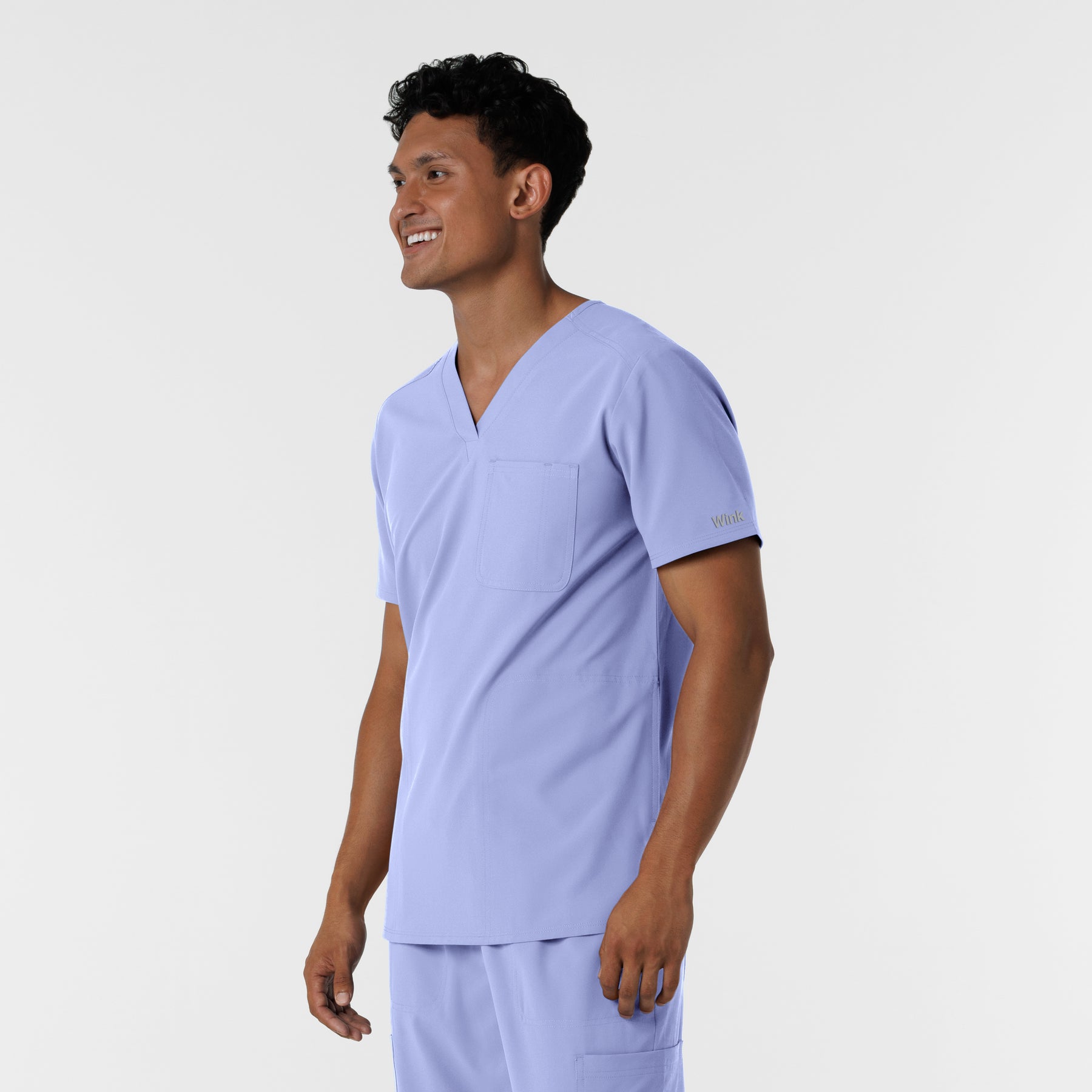 NURTUR Men's V-Neck Scrub Top Ceil Blue side view