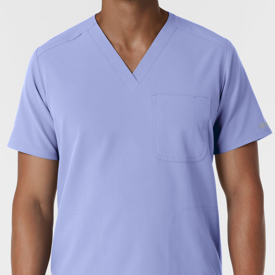 NURTUR Men's V-Neck Scrub Top Ceil Blue front detail