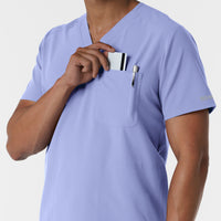 NURTUR Men's V-Neck Scrub Top Ceil Blue side detail 2
