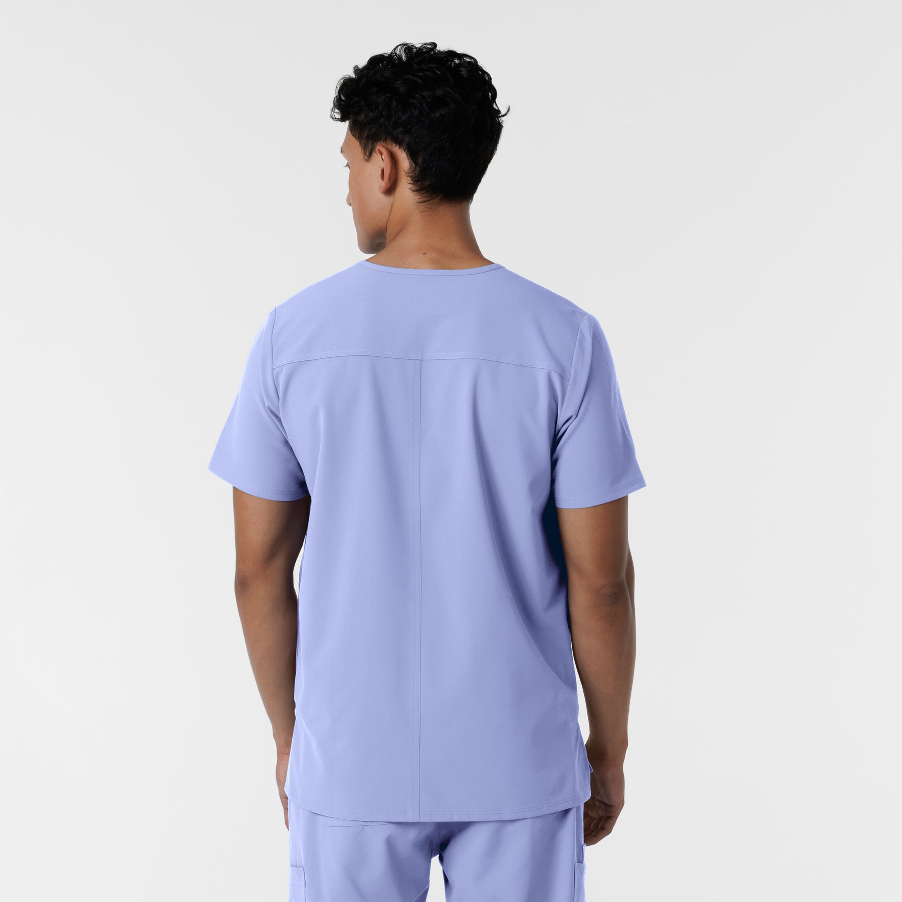 NURTUR Men's V-Neck Scrub Top Ceil Blue back view