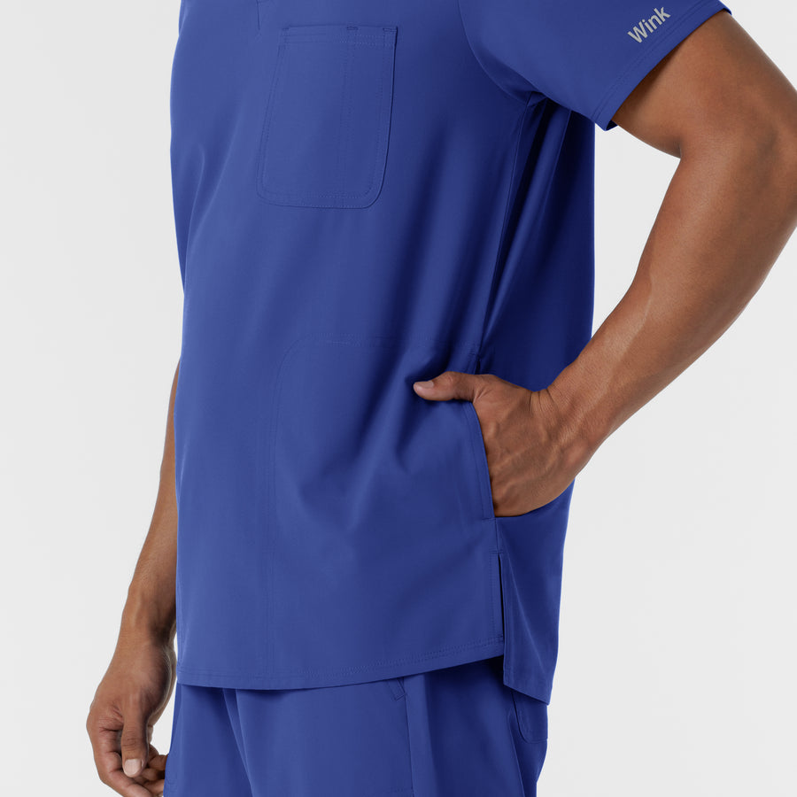 NURTUR Men's V-Neck Scrub Top Galaxy Blue hemline detail