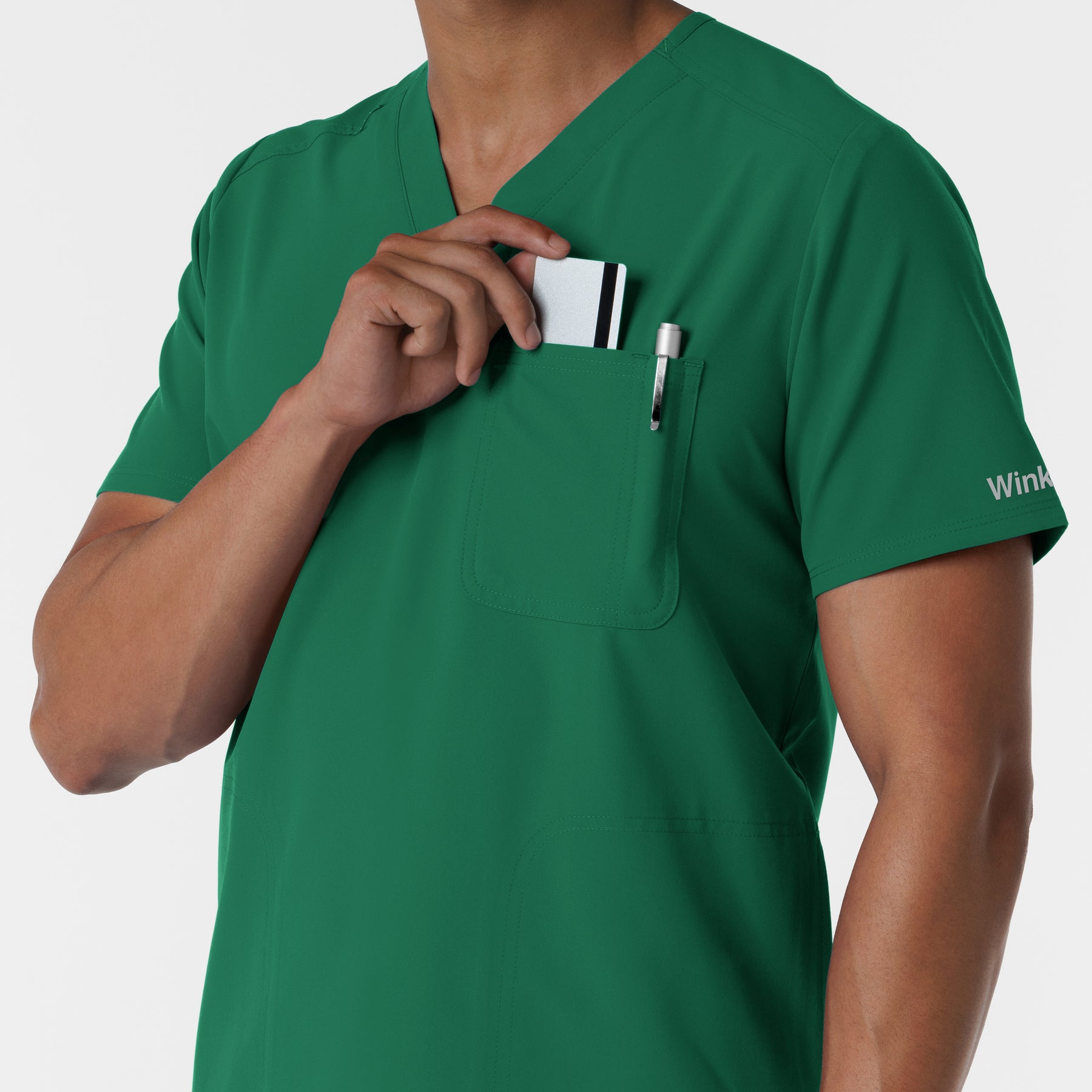 NURTUR Men's V-Neck Scrub Top Hunter side detail 2