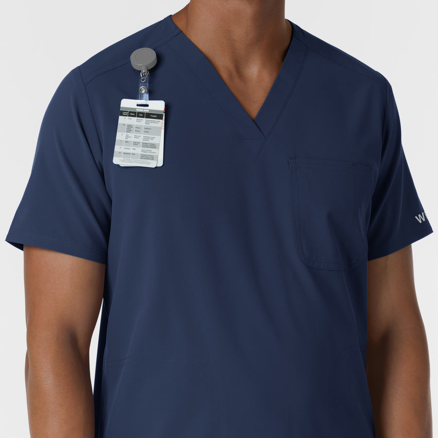 NURTUR Men's V-Neck Scrub Top Navy side detail 1