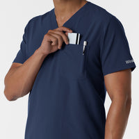 NURTUR Men's V-Neck Scrub Top Navy side detail 2