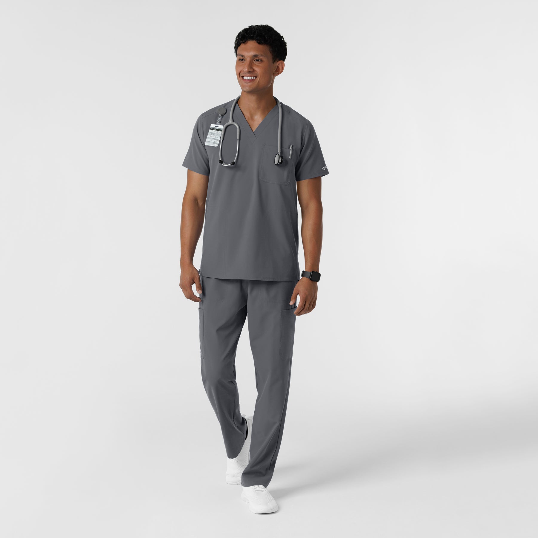 NURTUR Men's V-Neck Scrub Top Pewter full scrub set