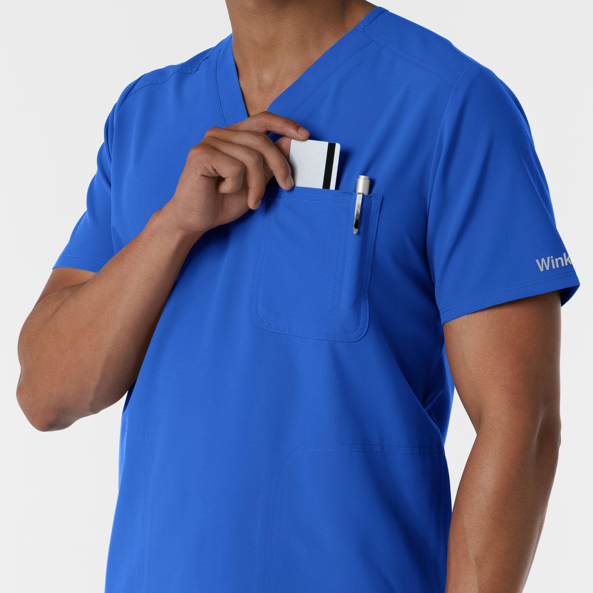 NURTUR Men's V-Neck Scrub Top Royal side detail 2