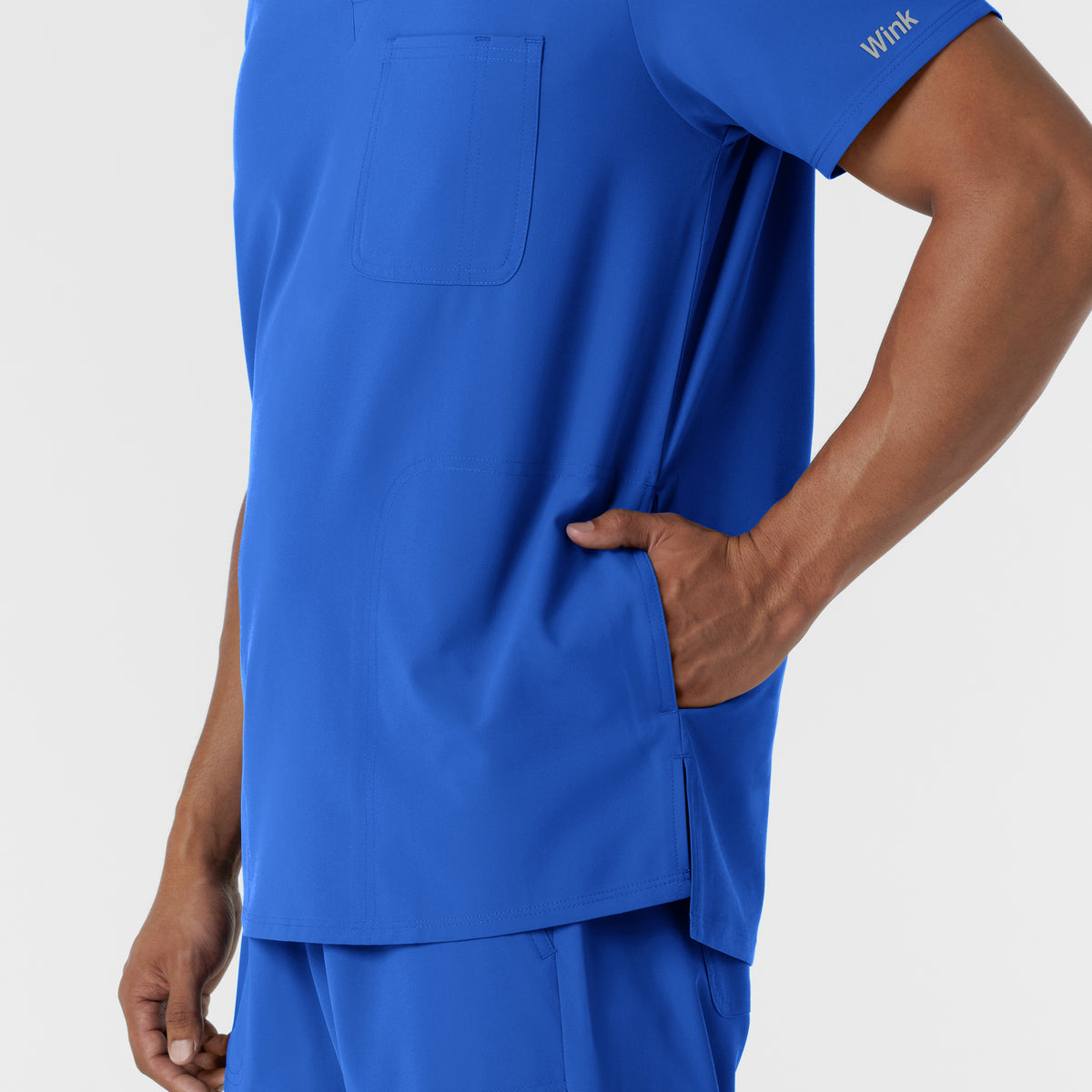 NURTUR Men's V-Neck Scrub Top Royal hemline detail