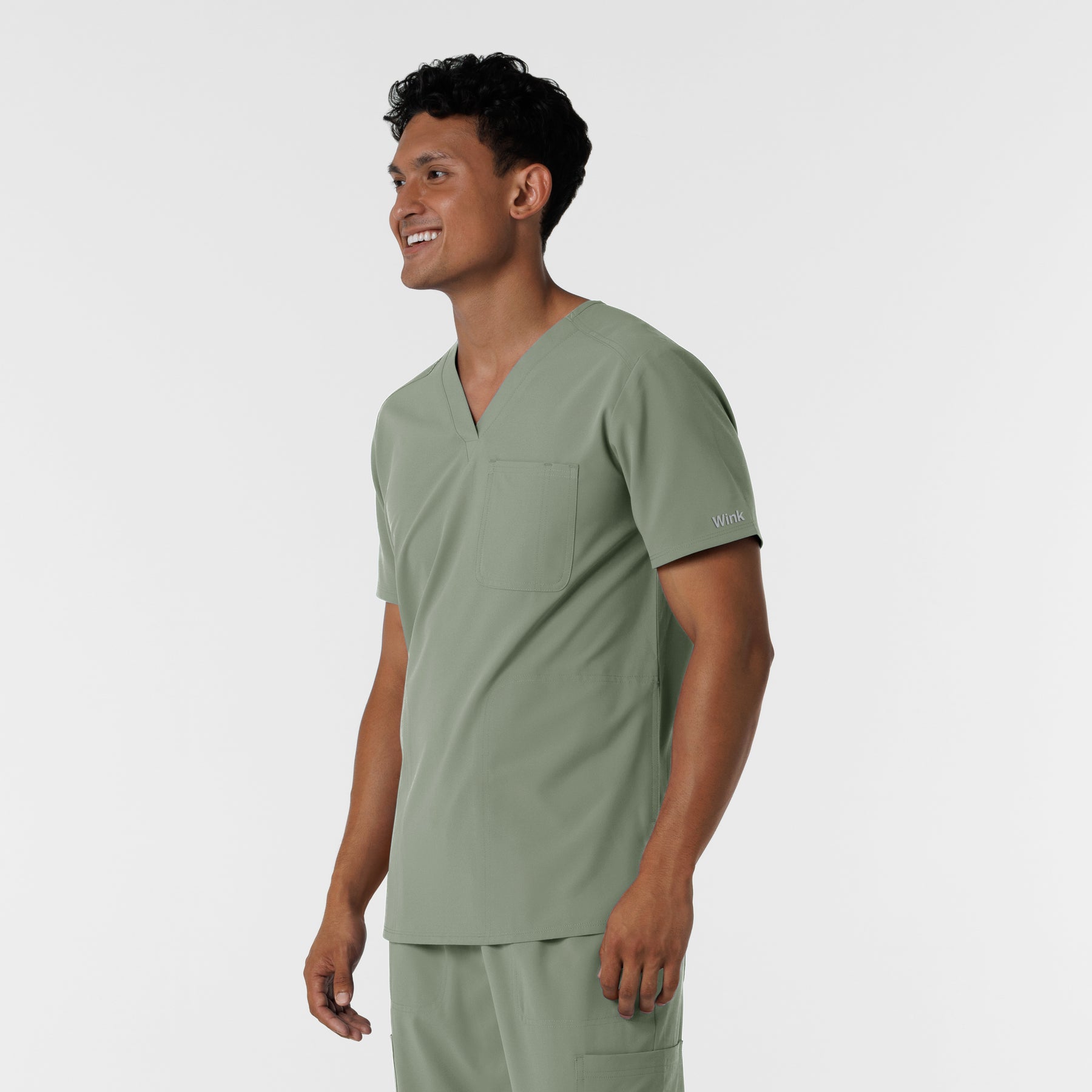 NURTUR Men's V-Neck Scrub Top Sage side view