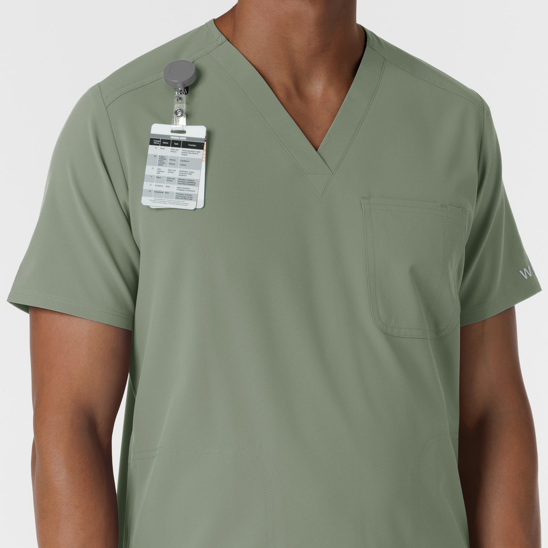 NURTUR Men's V-Neck Scrub Top Sage side detail 1