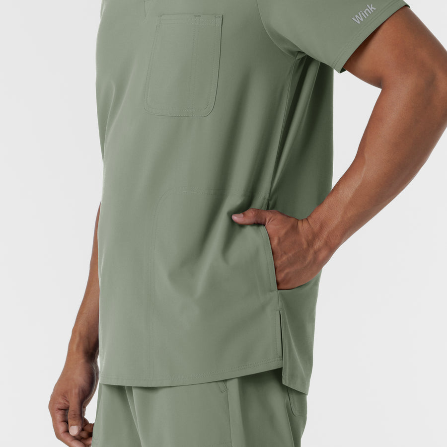 NURTUR Men's V-Neck Scrub Top Sage hemline detail