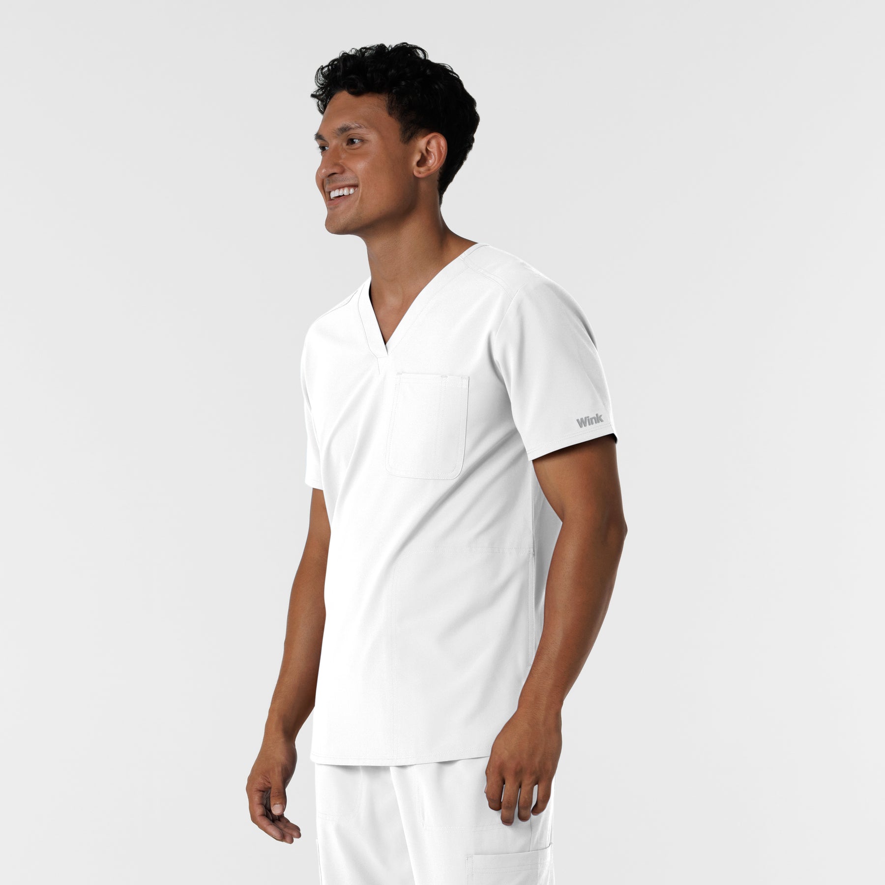 NURTUR Men's V-Neck Scrub Top White side view