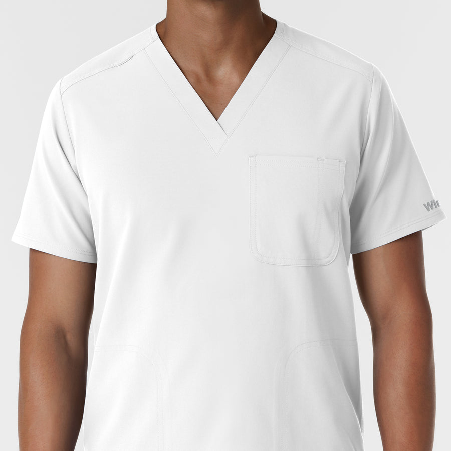 NURTUR Men's V-Neck Scrub Top White front detail