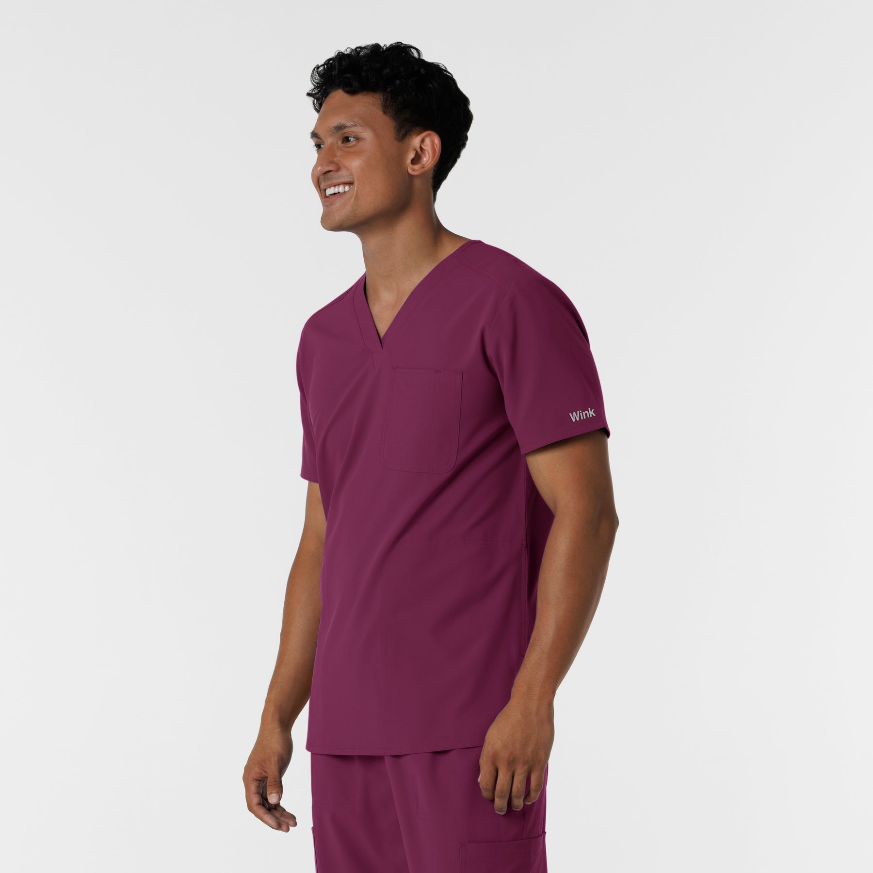 NURTUR Men's V-Neck Scrub Top Wine side view