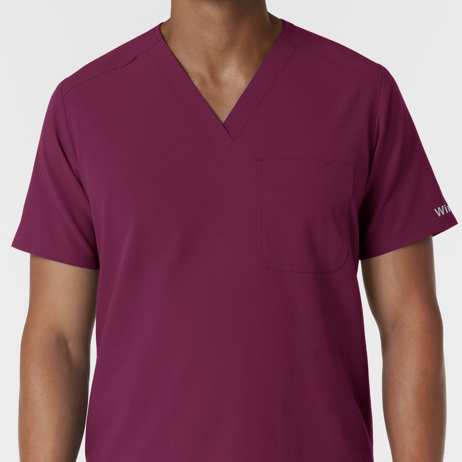 NURTUR Men's V-Neck Scrub Top Wine front detail