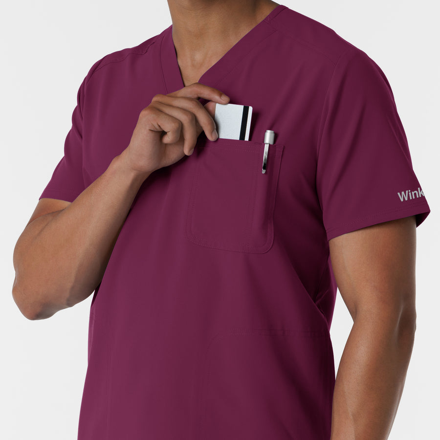 NURTUR Men's V-Neck Scrub Top Wine side detail 2