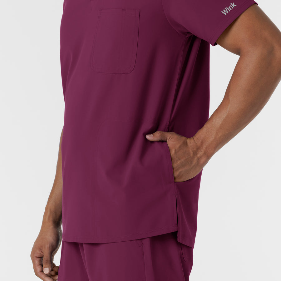 NURTUR Men's V-Neck Scrub Top Wine hemline detail