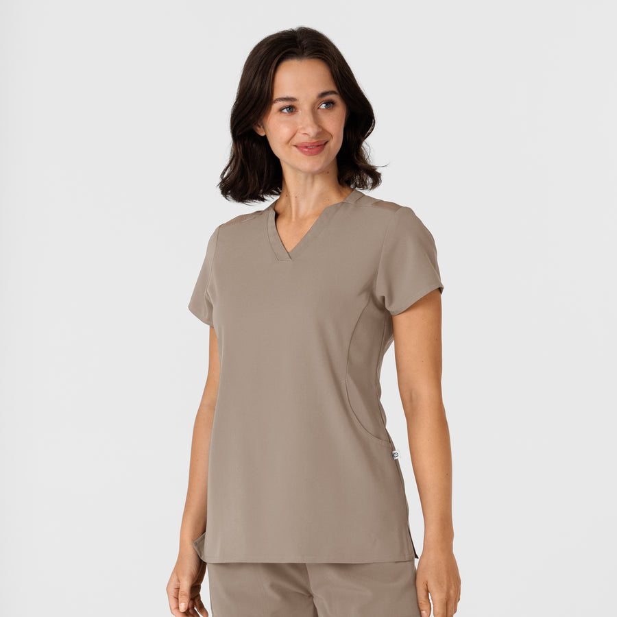 Nova Women's Flex-n-Reach Shoulder Panel V-Neck Scrub Top Haze side view