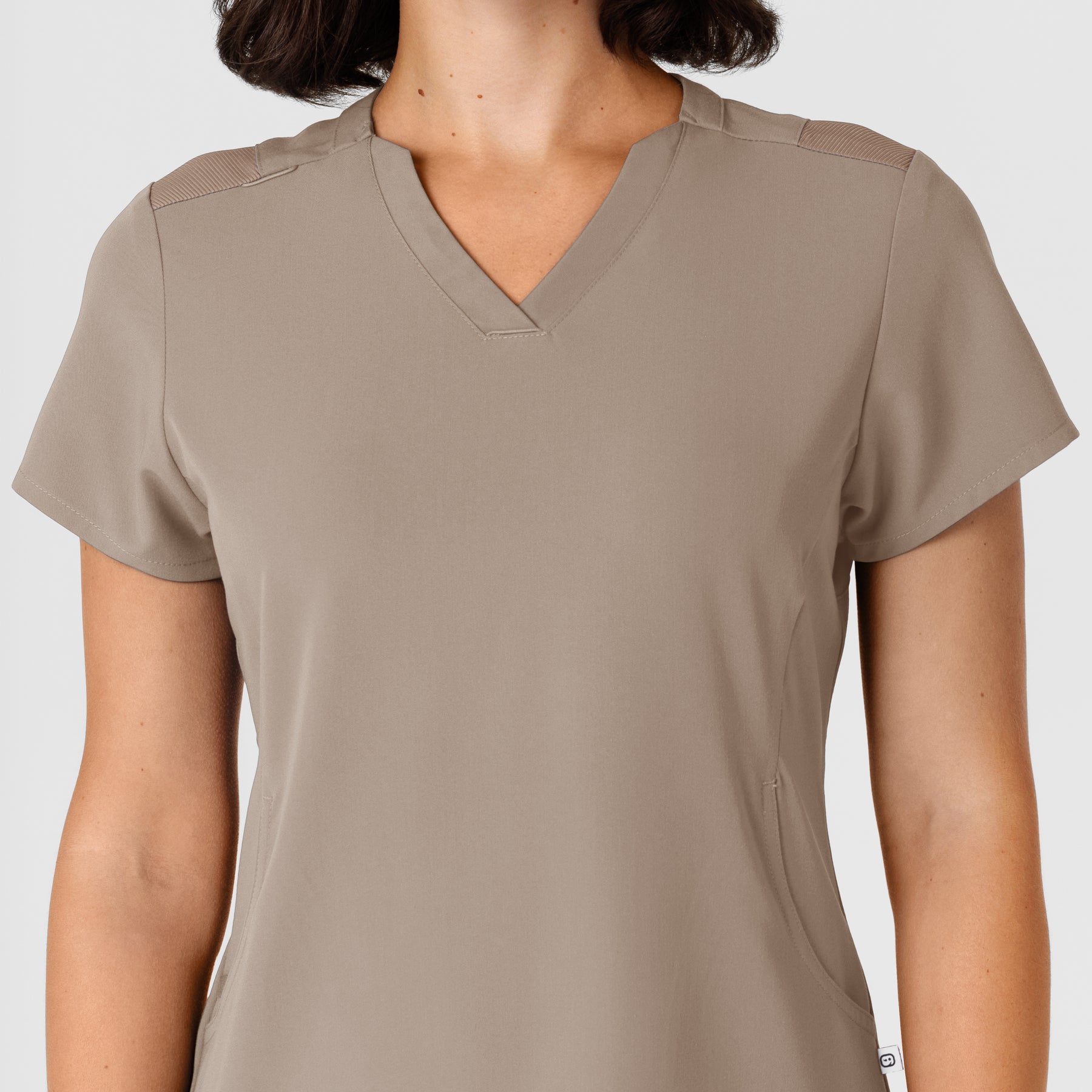 Nova Women's Flex-n-Reach Shoulder Panel V-Neck Scrub Top Haze front detail