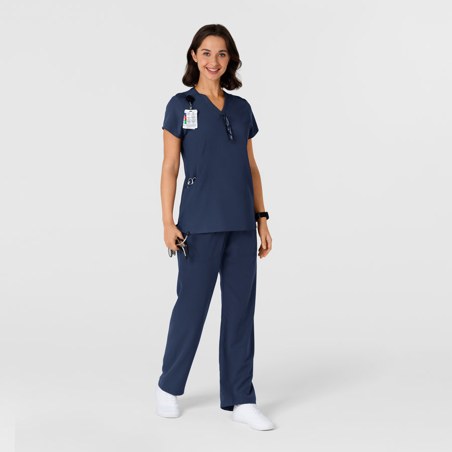 Nova Women's Flex-n-Reach Shoulder Panel V-Neck Scrub Top Navy full scrub set