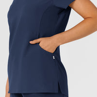 Nova Women's Flex-n-Reach Shoulder Panel V-Neck Scrub Top Navy hemline detail