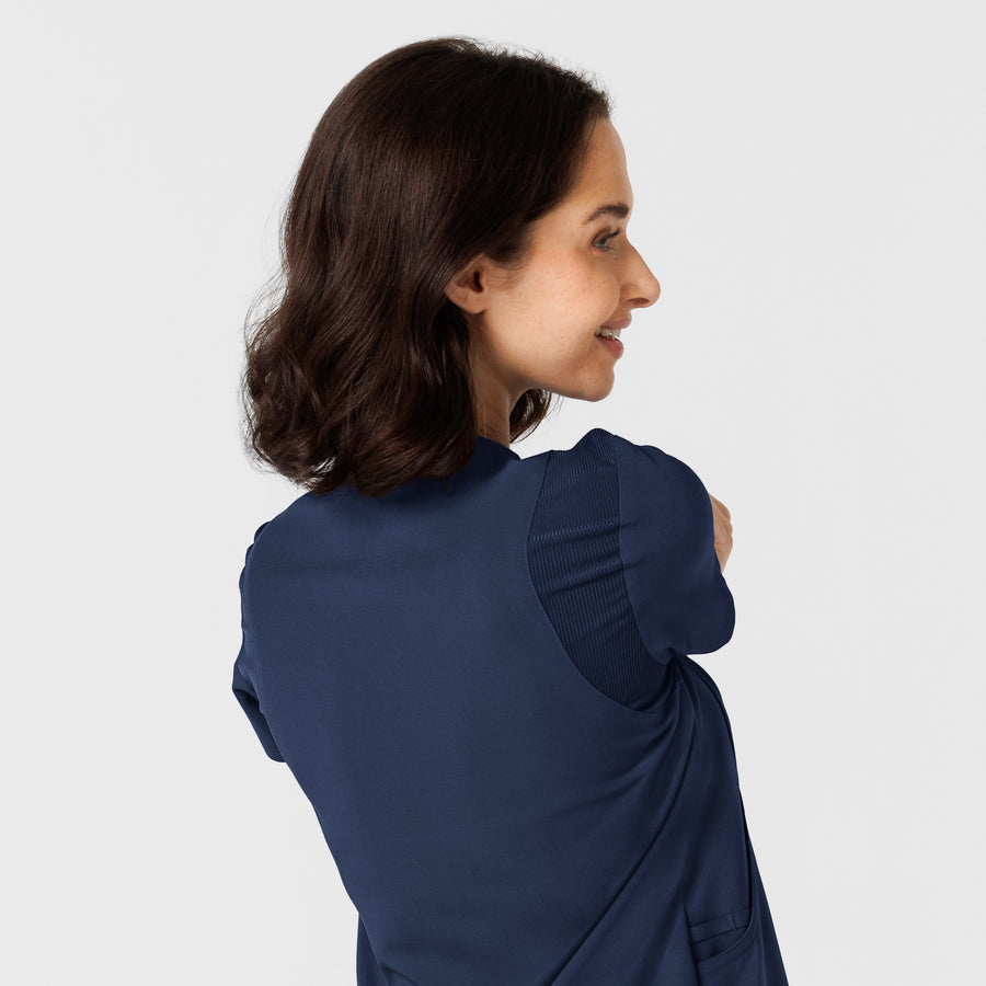 Nova Women's Flex-n-Reach Shoulder Panel V-Neck Scrub Top Navy back detail