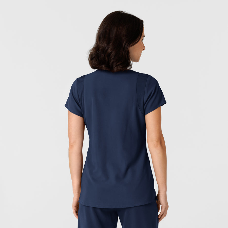 Nova Women's Flex-n-Reach Shoulder Panel V-Neck Scrub Top Navy back view