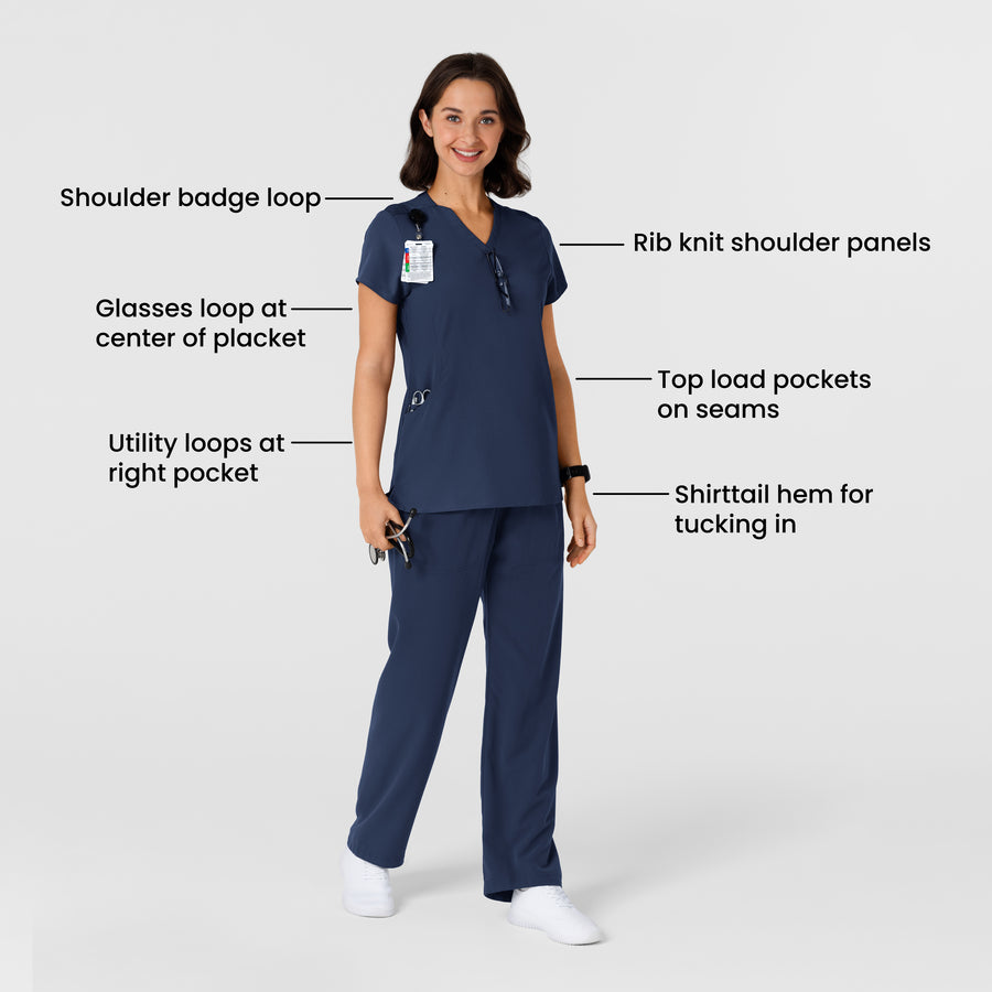 Nova Women's Flex-n-Reach Shoulder Panel V-Neck Scrub Top - Navy detail image
