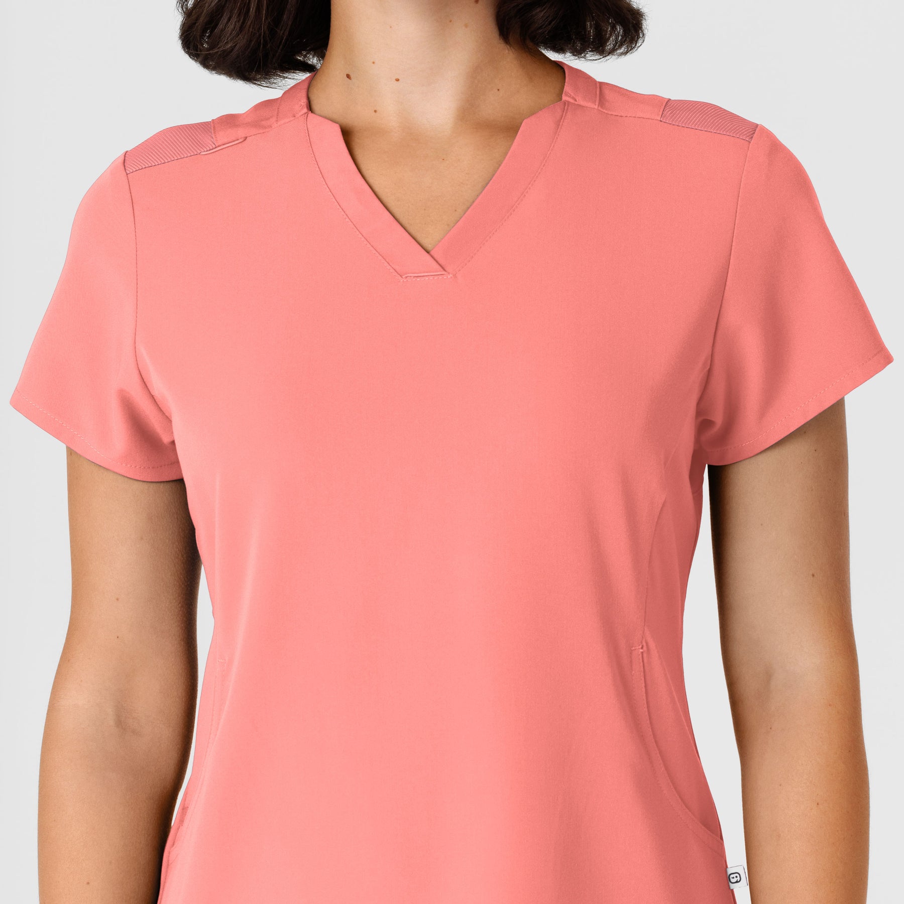 Nova Women's Flex-n-Reach Shoulder Panel V-Neck Scrub Top Paradise Pink front detail