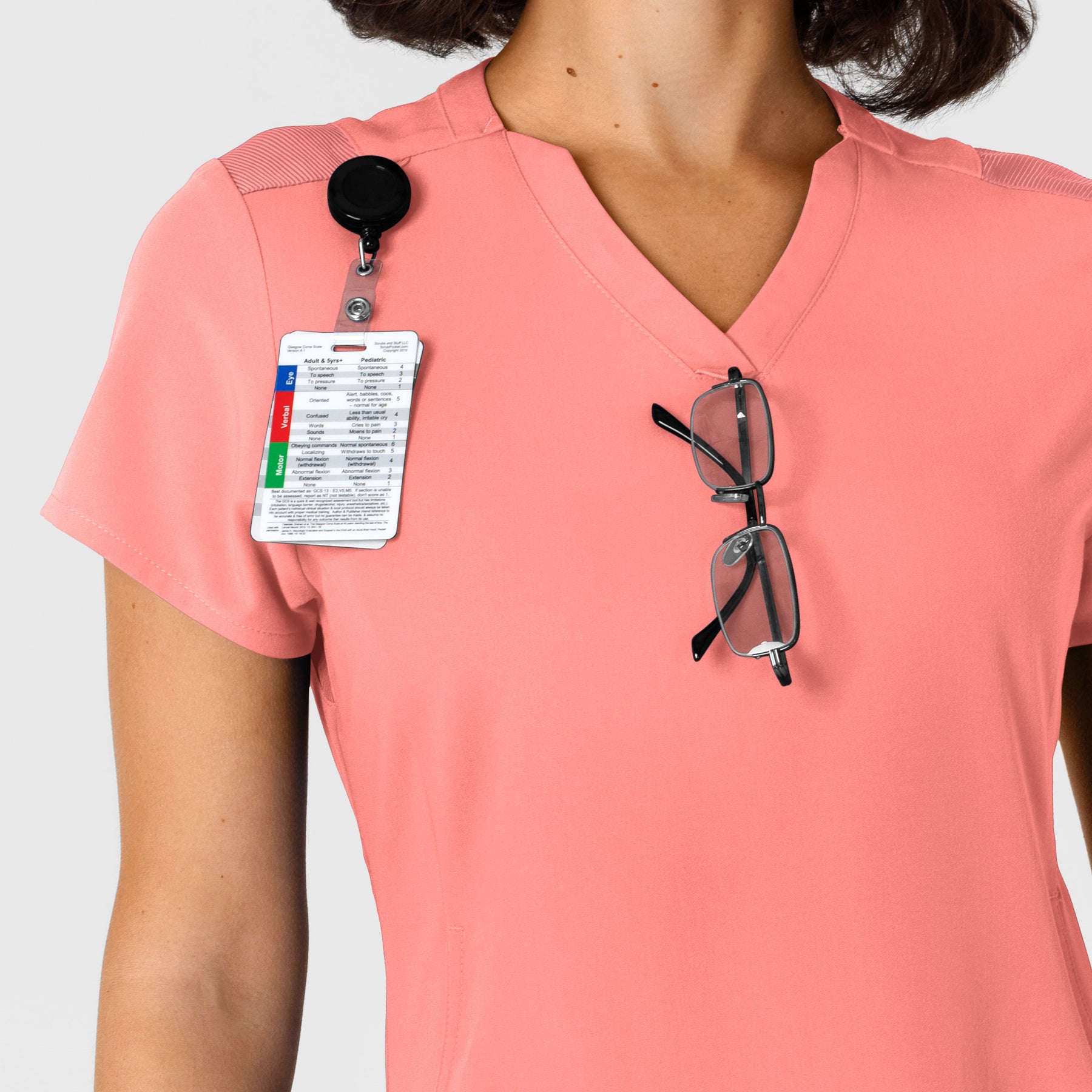 Nova Women's Flex-n-Reach Shoulder Panel V-Neck Scrub Top Paradise Pink side detail 1