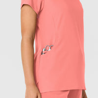 Nova Women's Flex-n-Reach Shoulder Panel V-Neck Scrub Top Paradise Pink side detail 2