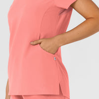 Nova Women's Flex-n-Reach Shoulder Panel V-Neck Scrub Top Paradise Pink hemline detail